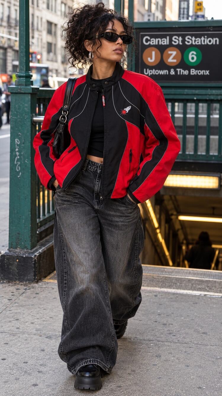 Rare Vtg Joe Rocket Racing Jacket Cybercore Red & Black Padded Moto Coat Womens